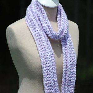 Crochet White and Lavender Corded Scarf/New